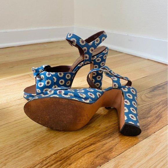 The Wonder Wedge by Kimel 1970 RARE 1970s Bonnie Smith for Kimel blue floral chunky platform heels 🌷